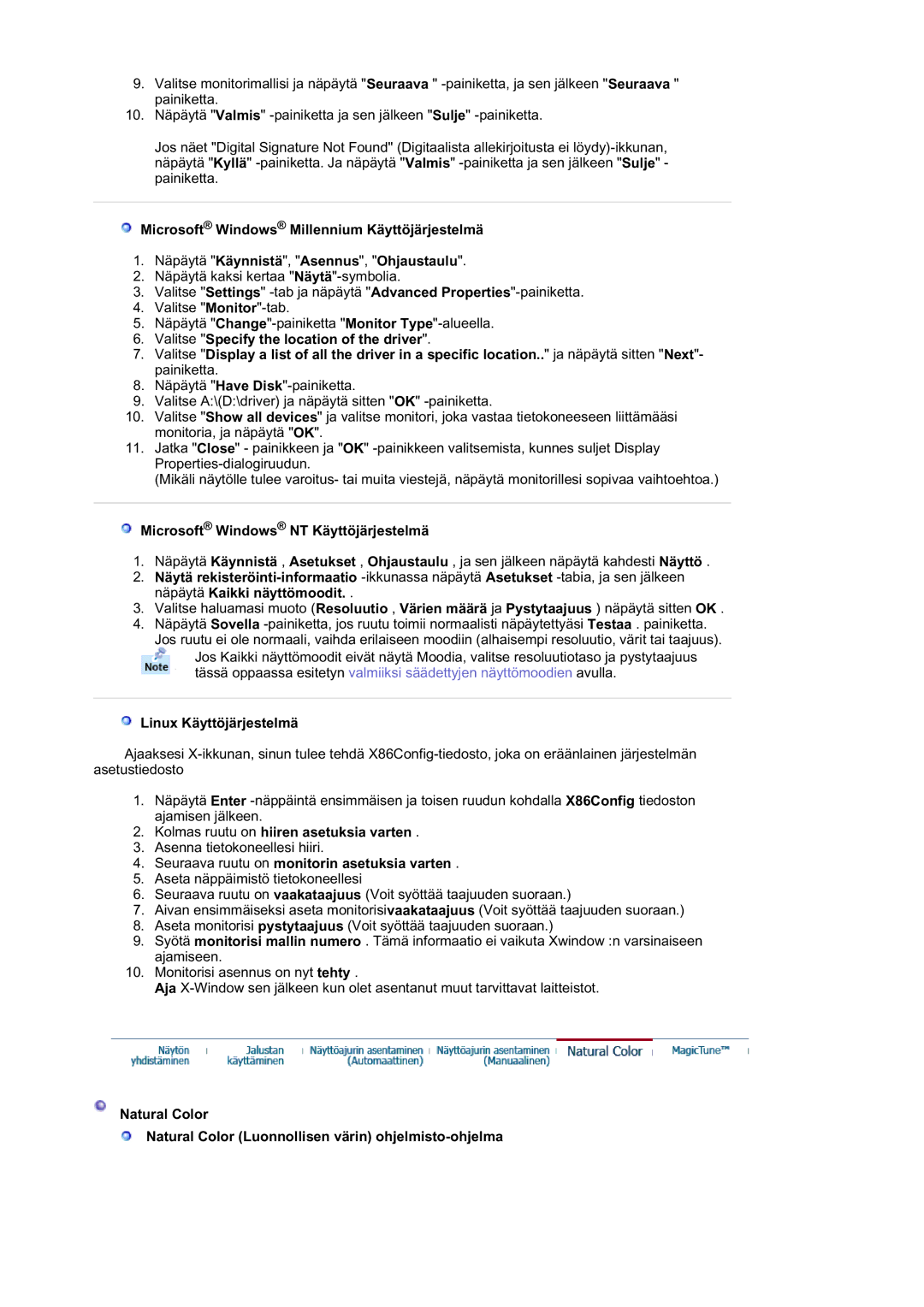 Samsung RL17ASUS/EDC, RL19PSUSQ/EDC, RL17ASQS/EDC manual Microsoft Windows NT Käyttöjärjestelmä, Linux Käyttöjärjestelmä 