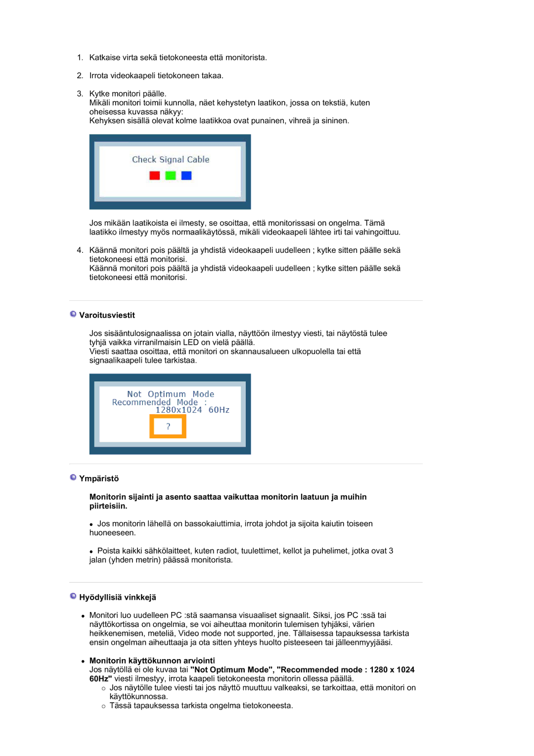 Samsung RL19PSUSQ/EDC, RL17ASUS/EDC, RL17ASQS/EDC manual Varoitusviestit, Hyödyllisiä vinkkejä 