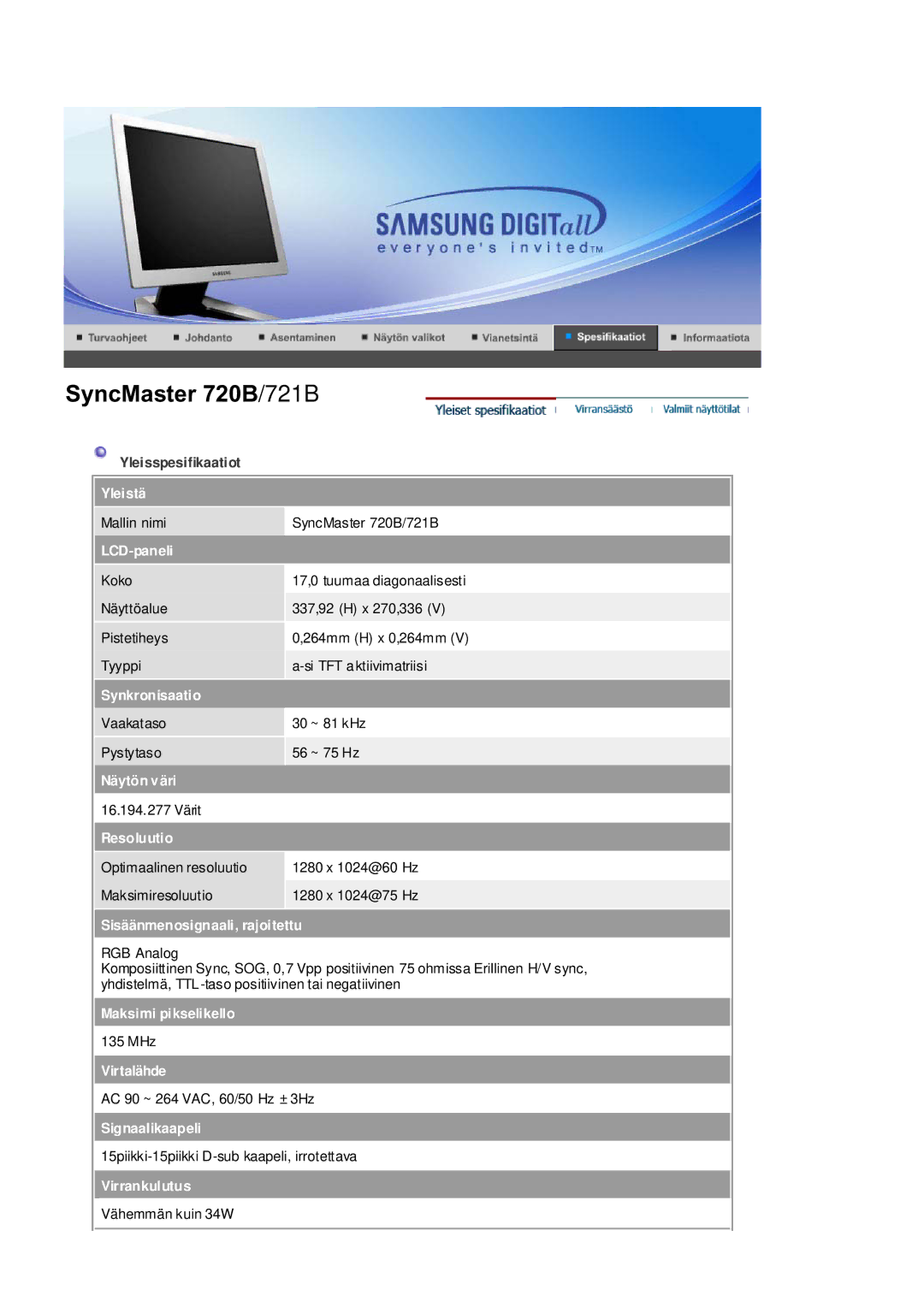 Samsung RL19PSUSQ/EDC, RL17ASUS/EDC, RL17ASQS/EDC manual Yleistä 