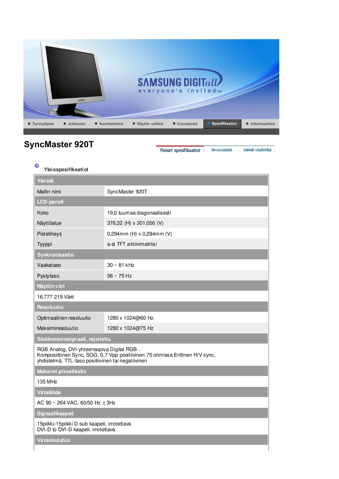 Samsung RL19PSUSQ/EDC, RL17ASUS/EDC, RL17ASQS/EDC manual SyncMaster 920T 