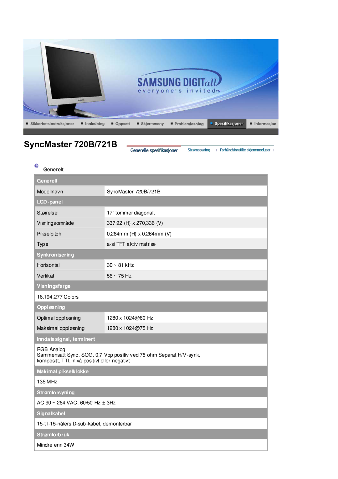 Samsung RL17ASUS/EDC, RL19PSUSQ/EDC, RL17ASQS/EDC manual Generelt, LCD -panel 