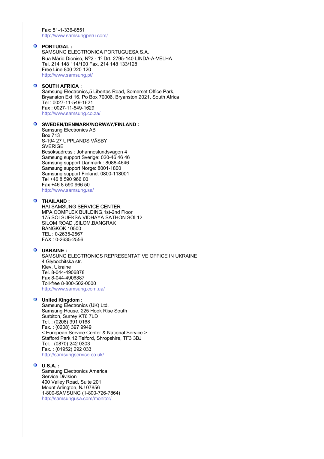 Samsung RL19PSUSQ/EDC, RL17ASUS/EDC, RL17ASQS/EDC manual Portugal, United Kingdom 