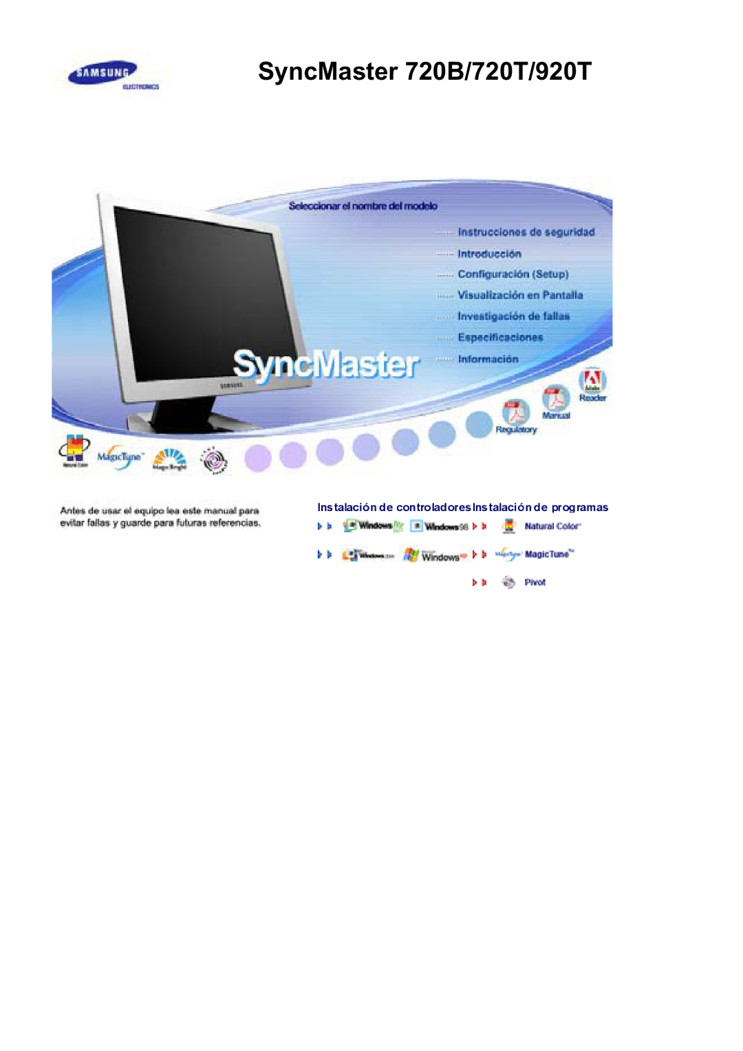 Samsung RL17ESQSB/EDC manual SyncMaster 720B/720T/920T 