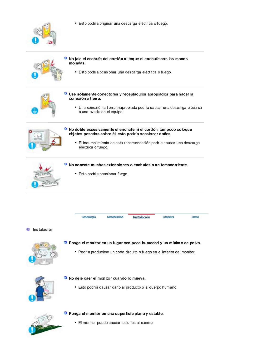 Samsung RL17ESUSB/EDC, RL19PSUSQ/EDC manual No conecte muchas extensiones o enchufes a un tomacorriente, Instalación 