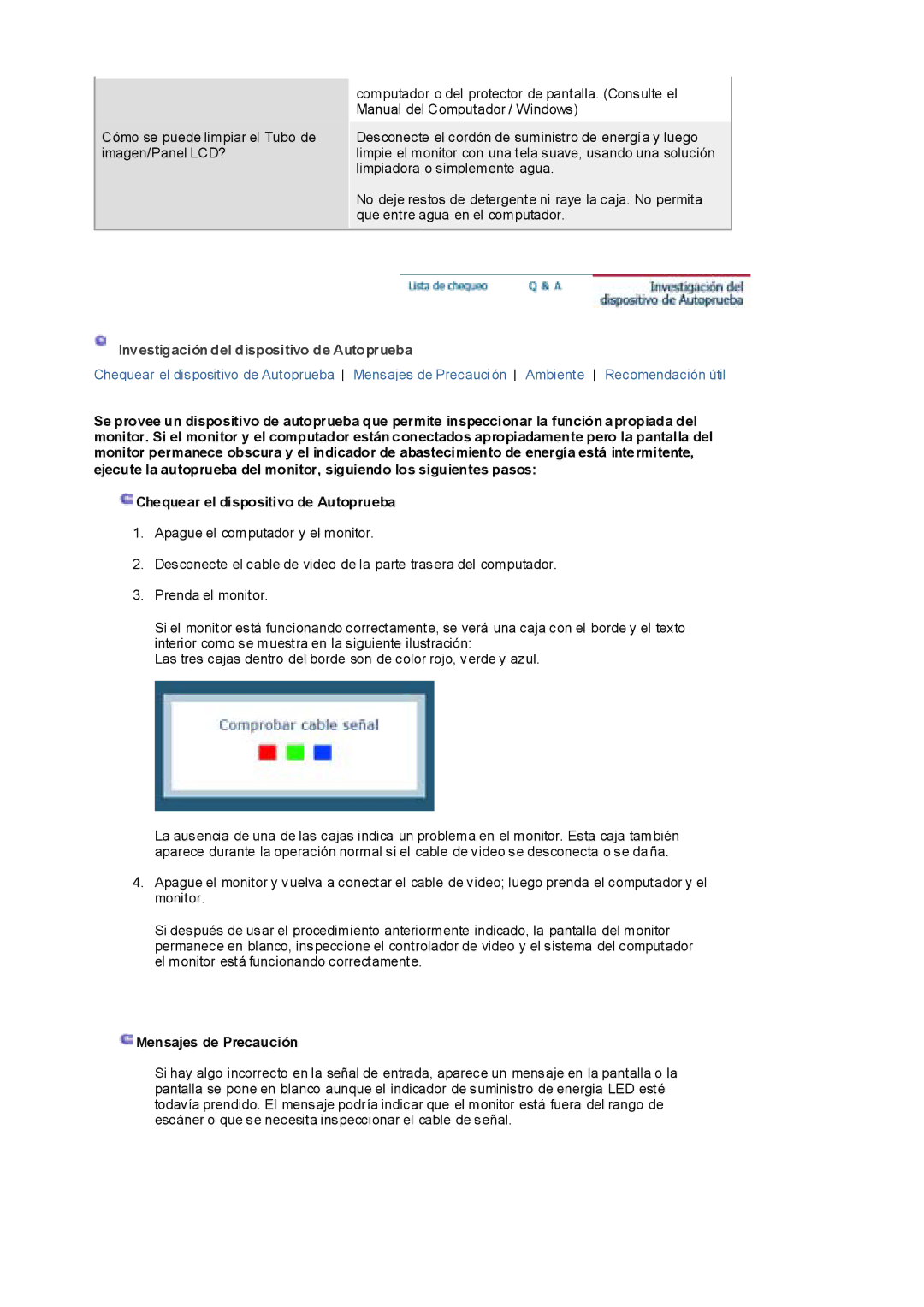 Samsung RL17ESUSB/EDC, RL19PSUSQ/EDC, RL17ESQSB/EDC Investigación del dispositivo de Autoprueba, Mensajes de Precaución 