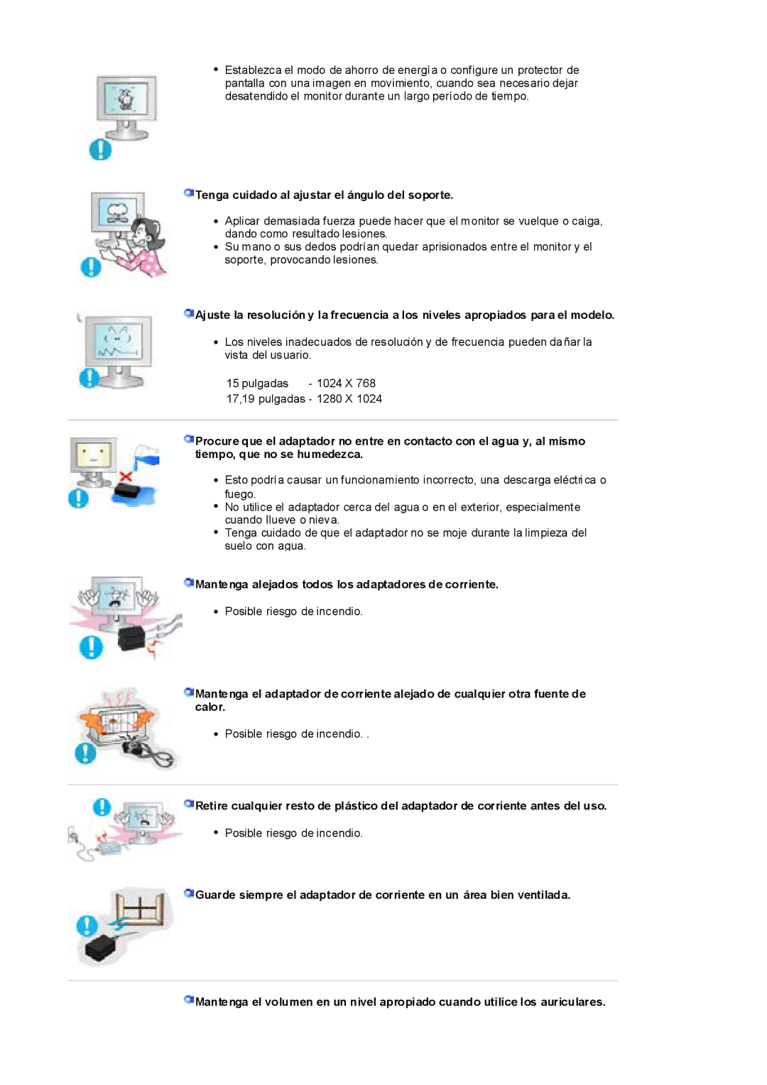 Samsung RL17ESUSB/EDC Tenga cuidado al ajustar el ángulo del soporte, Mantenga alejados todos los adaptadores de corriente 