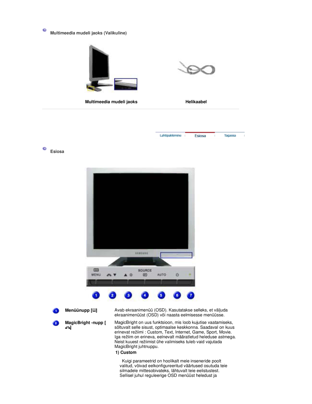 Samsung RL17ESUSB/EDC, RL19PSUSQ/EDC, RL17PSQSQ/EDC, RL17ESQSB/EDC, RL19PSQSQ/EDC manual Multimeedia mudeli jaoks Valikuline 