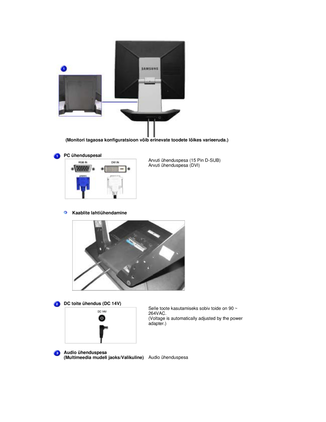 Samsung RL17PSQSQ/EDC, RL19PSUSQ/EDC, RL17ESQSB/EDC, RL19PSQSQ/EDC manual Kaablite lahtiühendamine DC toite ühendus DC 