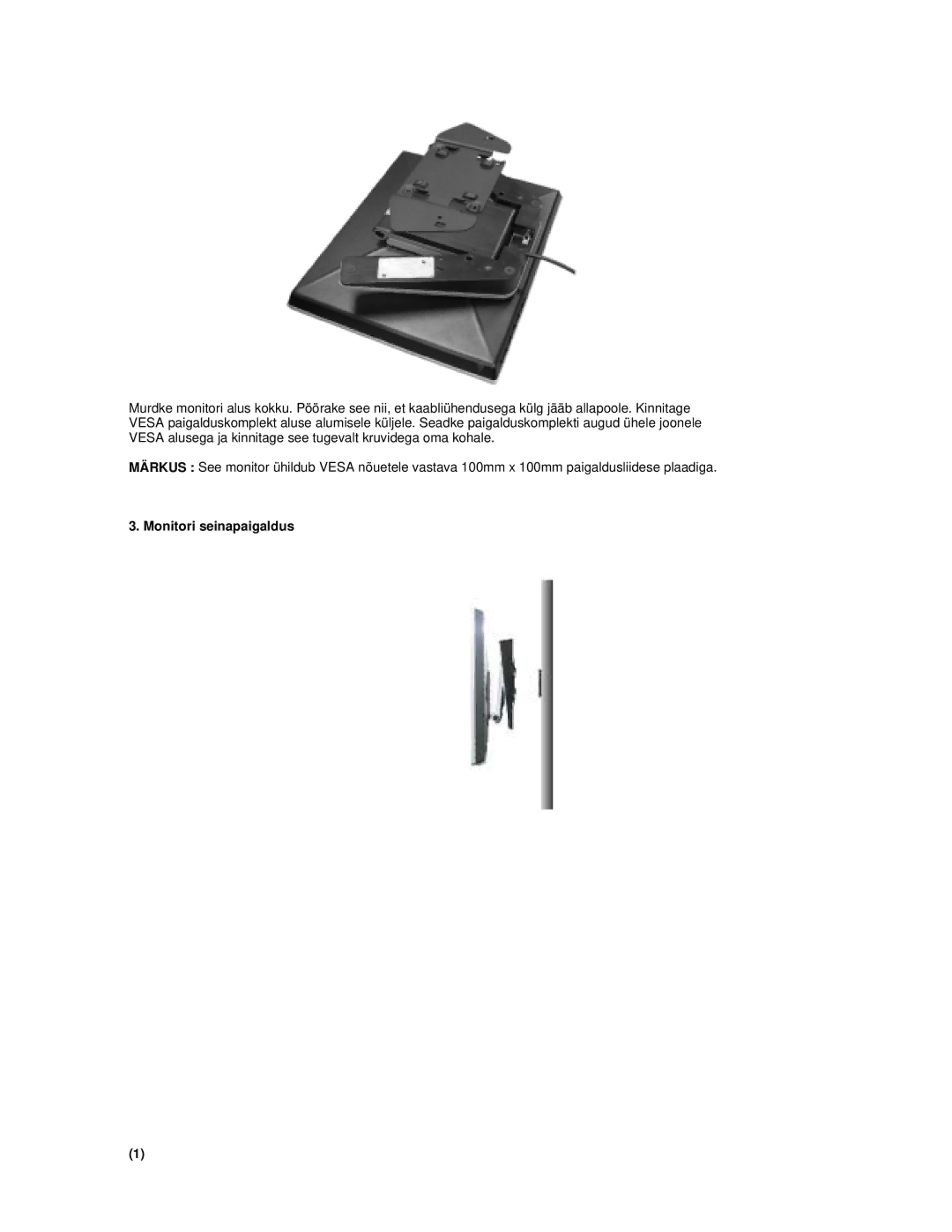 Samsung RL17ESQSB/EDC, RL19PSUSQ/EDC, RL17PSQSQ/EDC, RL19PSQSQ/EDC, RL17ESUSB/EDC manual Monitori seinapaigaldus 