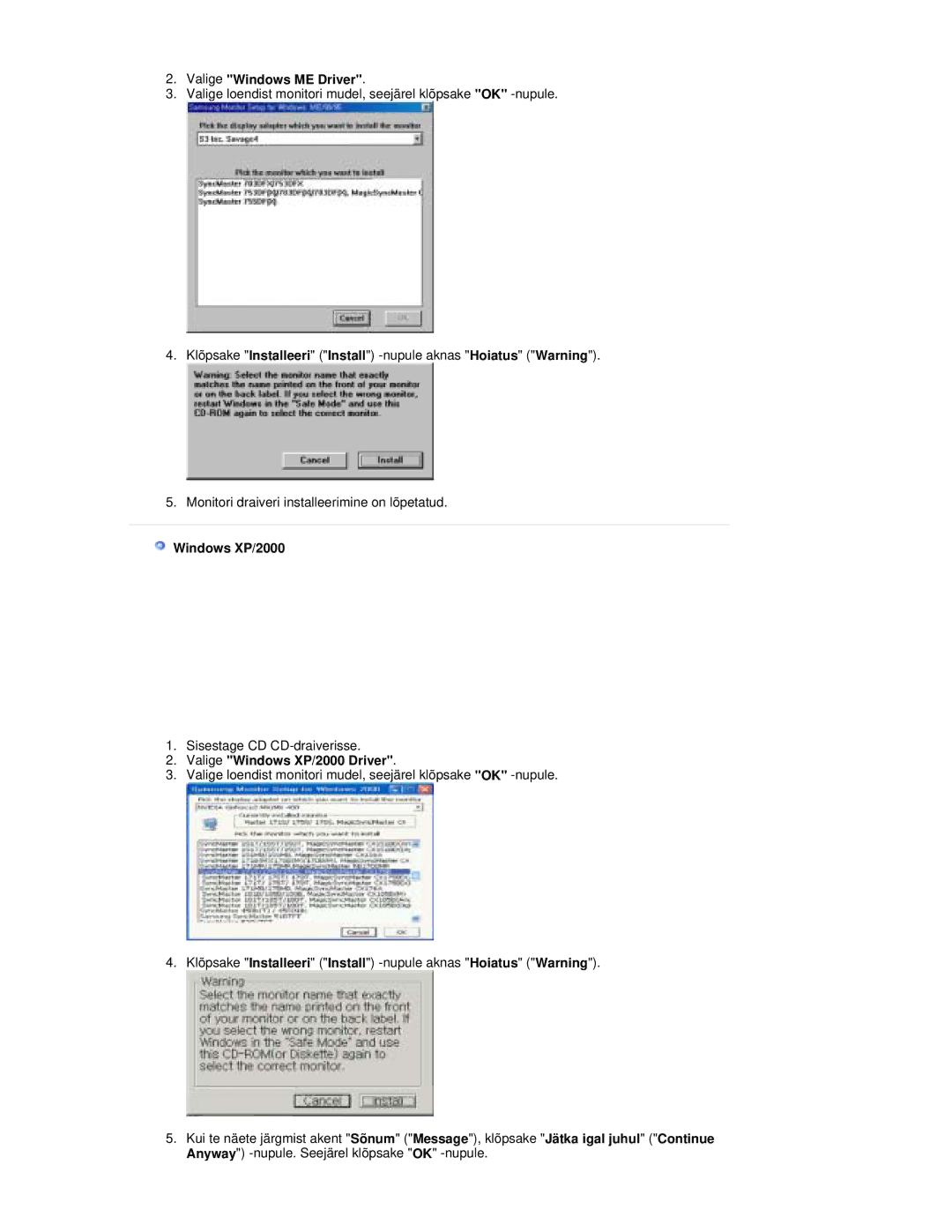 Samsung RL17ESUSB/EDC, RL19PSUSQ/EDC, RL17PSQSQ/EDC, RL17ESQSB/EDC, RL19PSQSQ/EDC manual Valige Windows ME Driver 