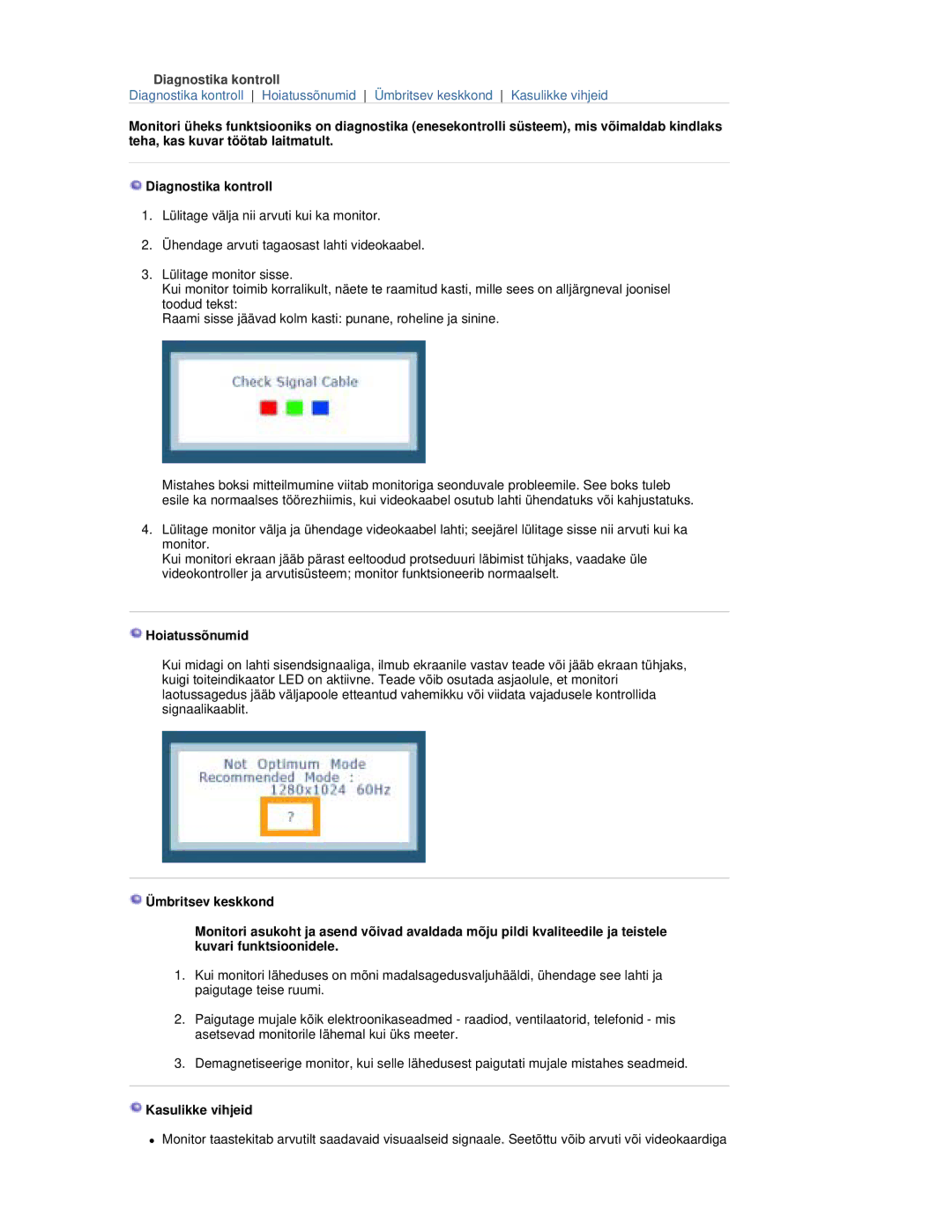 Samsung RL17PSQSQ/EDC, RL19PSUSQ/EDC, RL17ESQSB/EDC, RL19PSQSQ/EDC Diagnostika kontroll, Hoiatussõnumid, Kasulikke vihjeid 