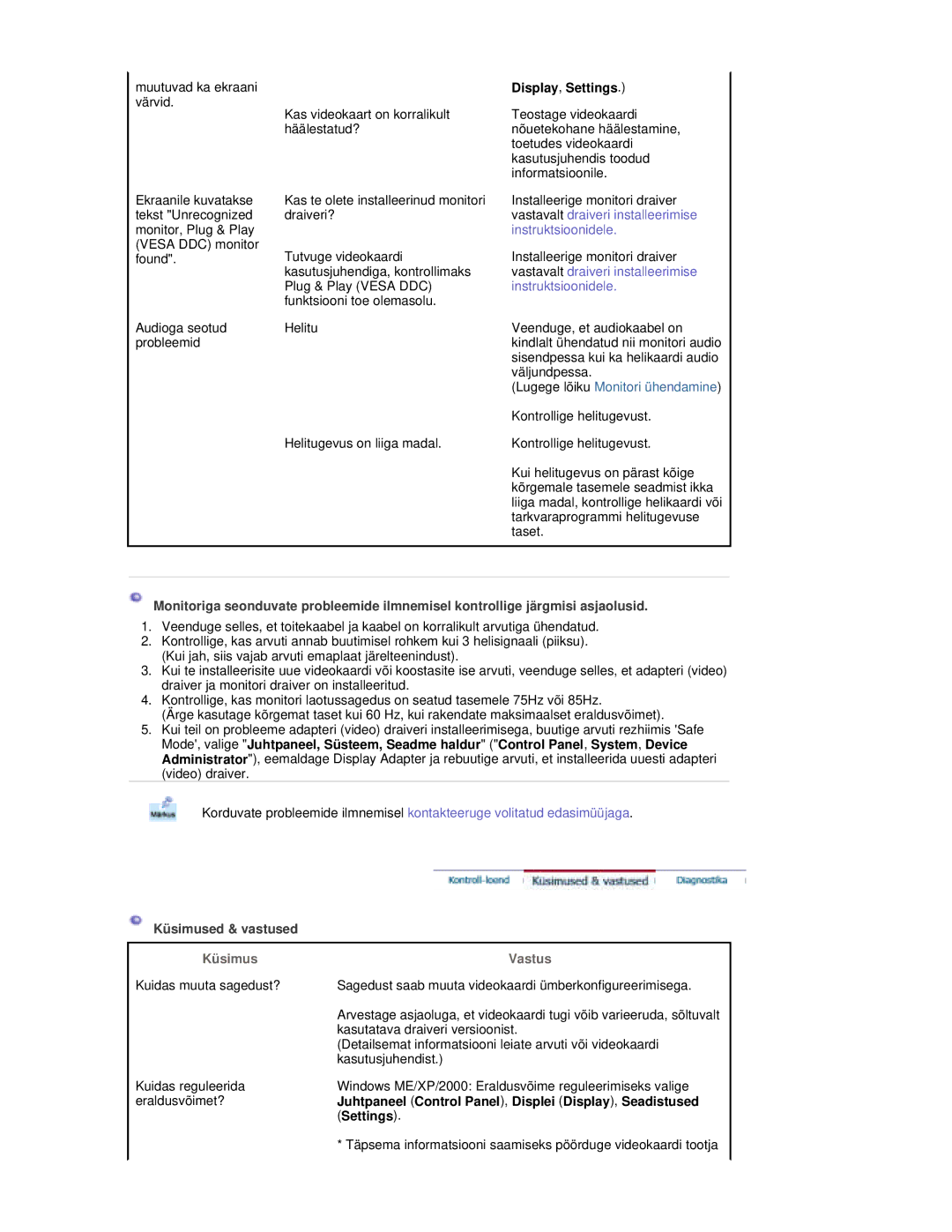 Samsung RL19PSUSQ/EDC, RL17PSQSQ/EDC, RL17ESQSB/EDC, RL19PSQSQ/EDC, RL17ESUSB/EDC Display , Settings, Küsimused & vastused 