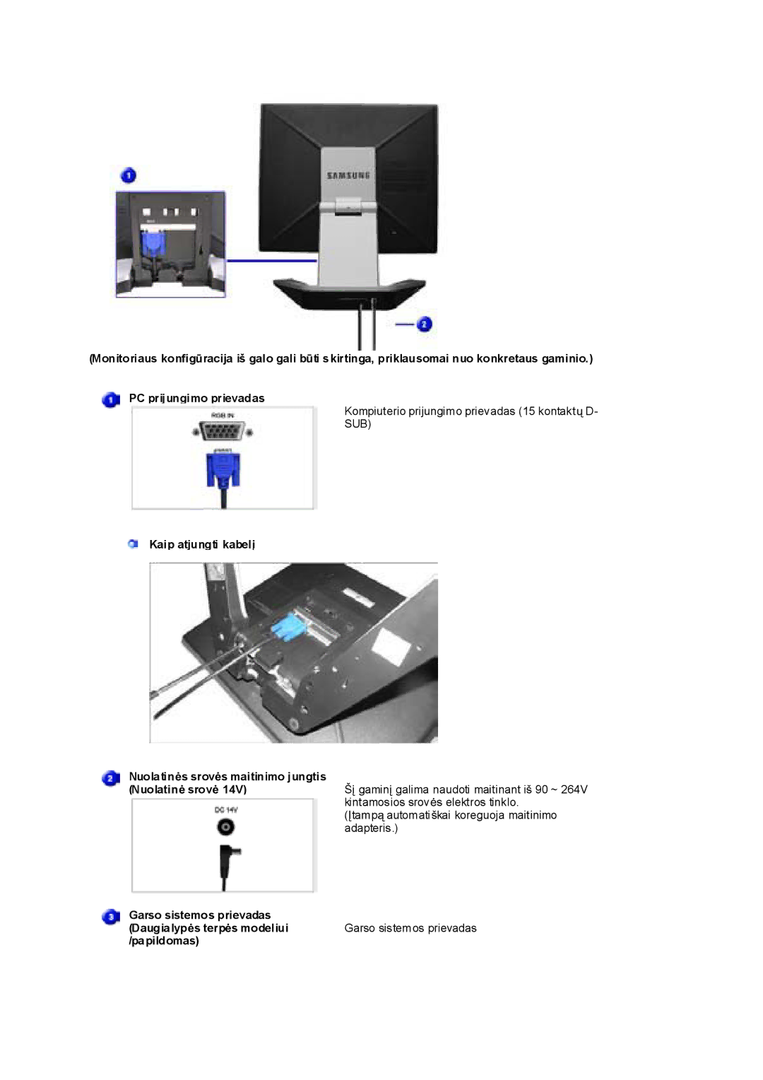 Samsung RL17ESQSB/EDC, RL19PSUSQ/EDC, RL17PSQSQ/EDC, RL19PSQSQ/EDC Kaip atjungti kabelƳ Nuolatinơs srovơs maitinimo jungtis 