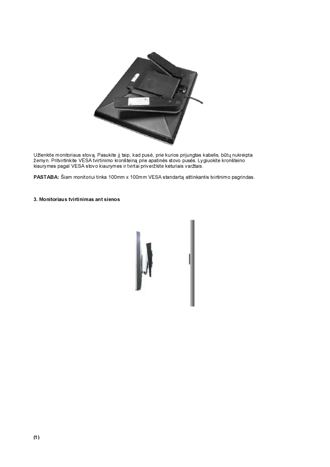 Samsung RL19PSQSQ/EDC, RL19PSUSQ/EDC, RL17PSQSQ/EDC, RL17ESQSB/EDC, RL17ESUSB/EDC manual Monitoriaus tvirtinimas ant sienos 