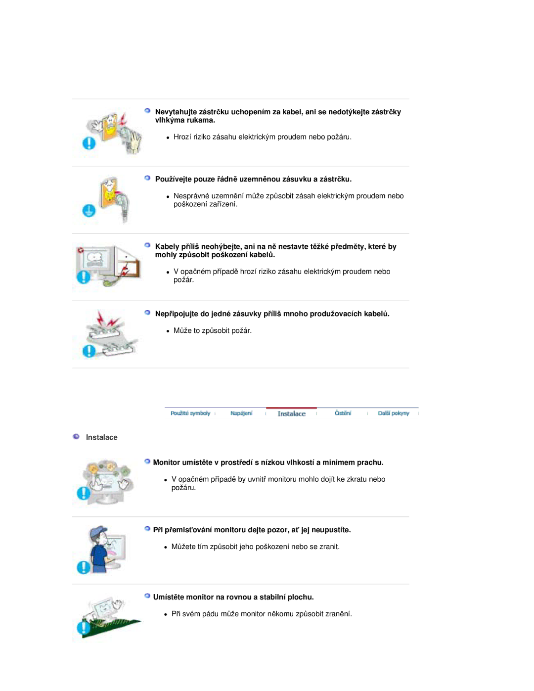 Samsung RL19PSQSQ/EDC, RL19PSUSQ/EDC, RL17PSQSQ/EDC manual Používejte pouze ĜádnČ uzemnČnou zásuvku a zástrþku, Instalace 