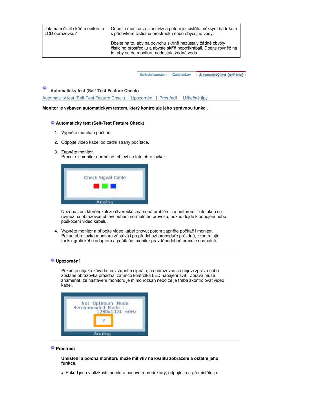 Samsung RL19PSUSQ/EDC, RL17PSQSQ/EDC, RL17ESQSB/EDC, RL19PSQSQ/EDC manual Automatický test Self-Test Feature Check 