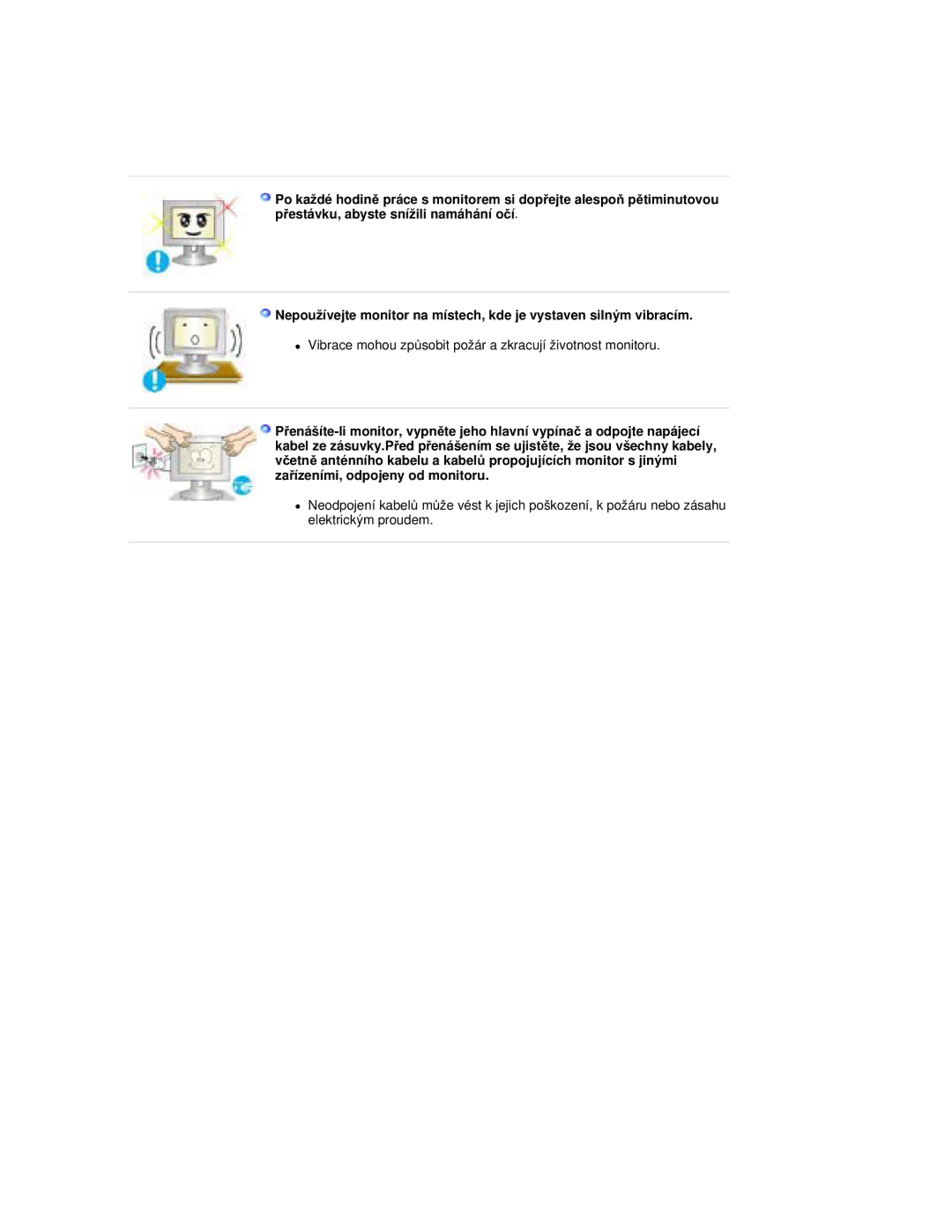 Samsung RL19PSUSQ/EDC, RL17PSQSQ/EDC, RL17ESQSB/EDC manual Vibrace mohou zpĤsobit požár a zkracují životnost monitoru 