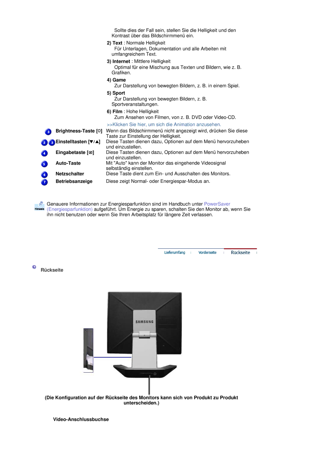 Samsung RL19PSQSQ/EDC, RL19PSUSQ/EDC manual Rückseite 