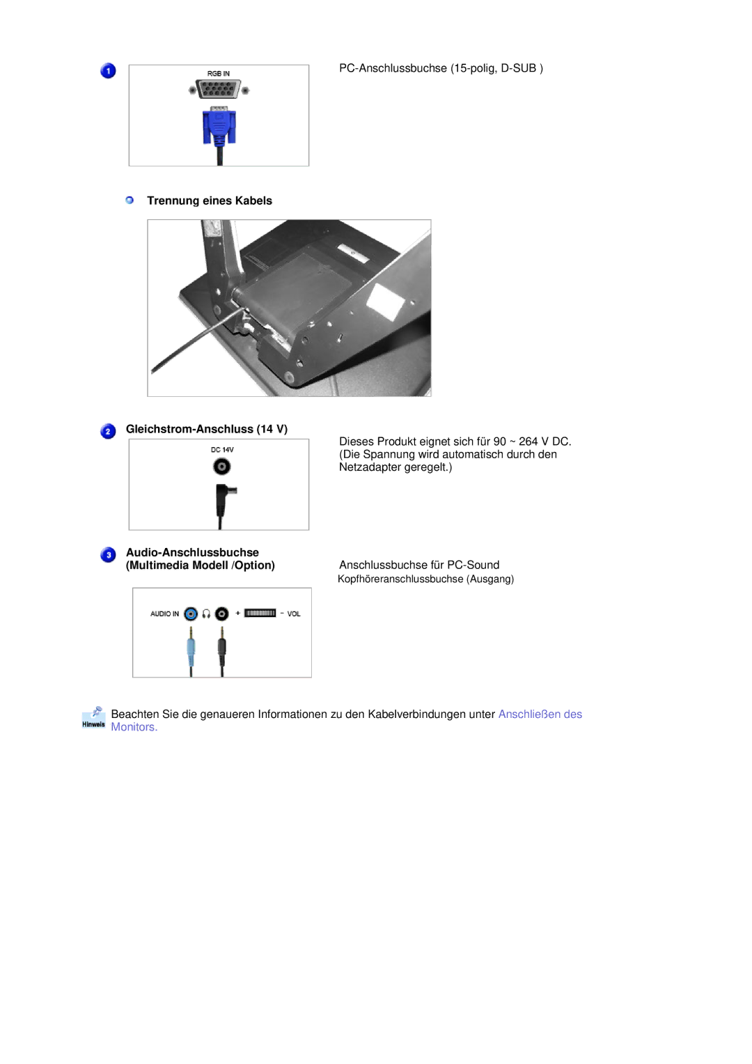 Samsung RL19PSUSQ/EDC, RL19PSQSQ/EDC manual Trennung eines Kabels Gleichstrom-Anschluss 14 