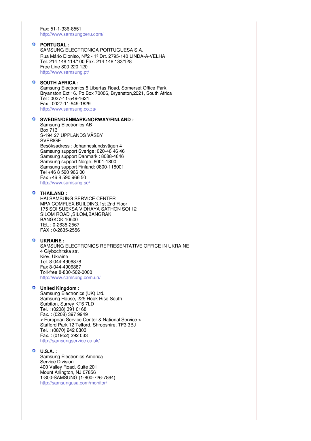 Samsung RL19PSUSQ/EDC, RL19PSQSQ/EDC manual Portugal, United Kingdom 