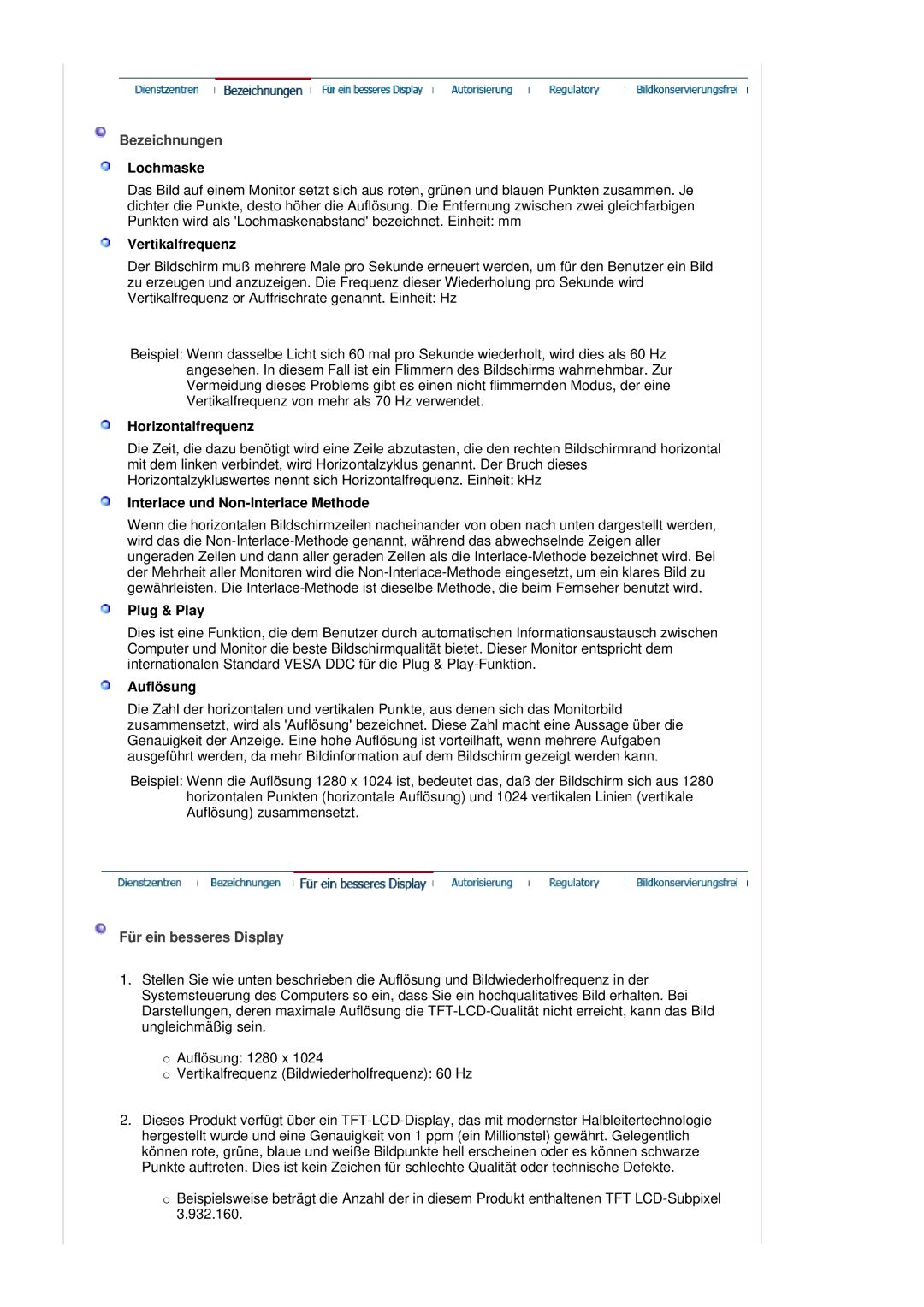 Samsung RL19PSQSQ/EDC, RL19PSUSQ/EDC manual Bezeichnungen, Für ein besseres Display 