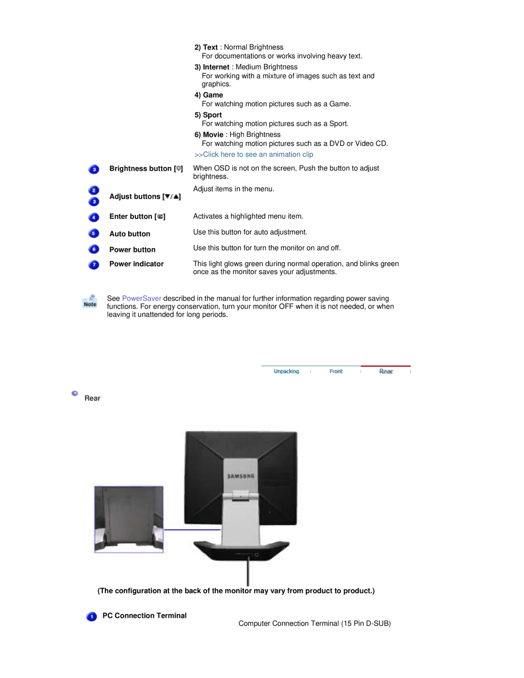 Samsung RL17PSQSQ/VNT, RL19PSUSV/XSJ, RL17PSUSV/XSJ, RL17ESUS/XSJ, RL17PSUSQ/EDC, RL19PSUSQ/EDC manual Game, Sport, Rear 