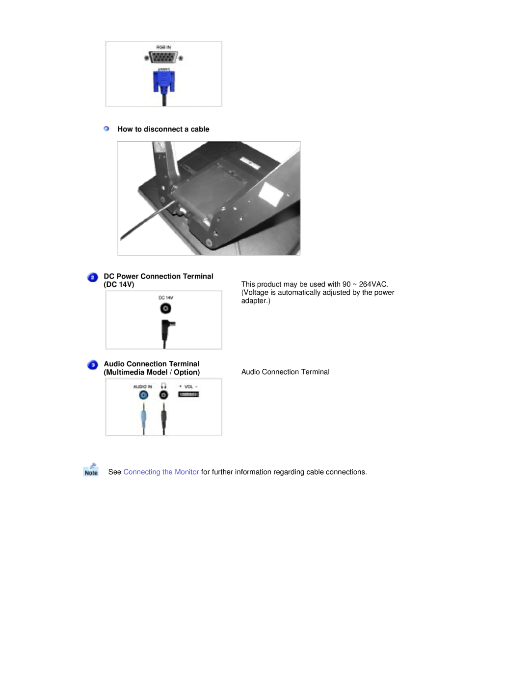 Samsung RL19PSQSQ/VNT, RL19PSUSV/XSJ, RL17PSUSV/XSJ, RL17ESUS/XSJ How to disconnect a cable DC Power Connection Terminal 