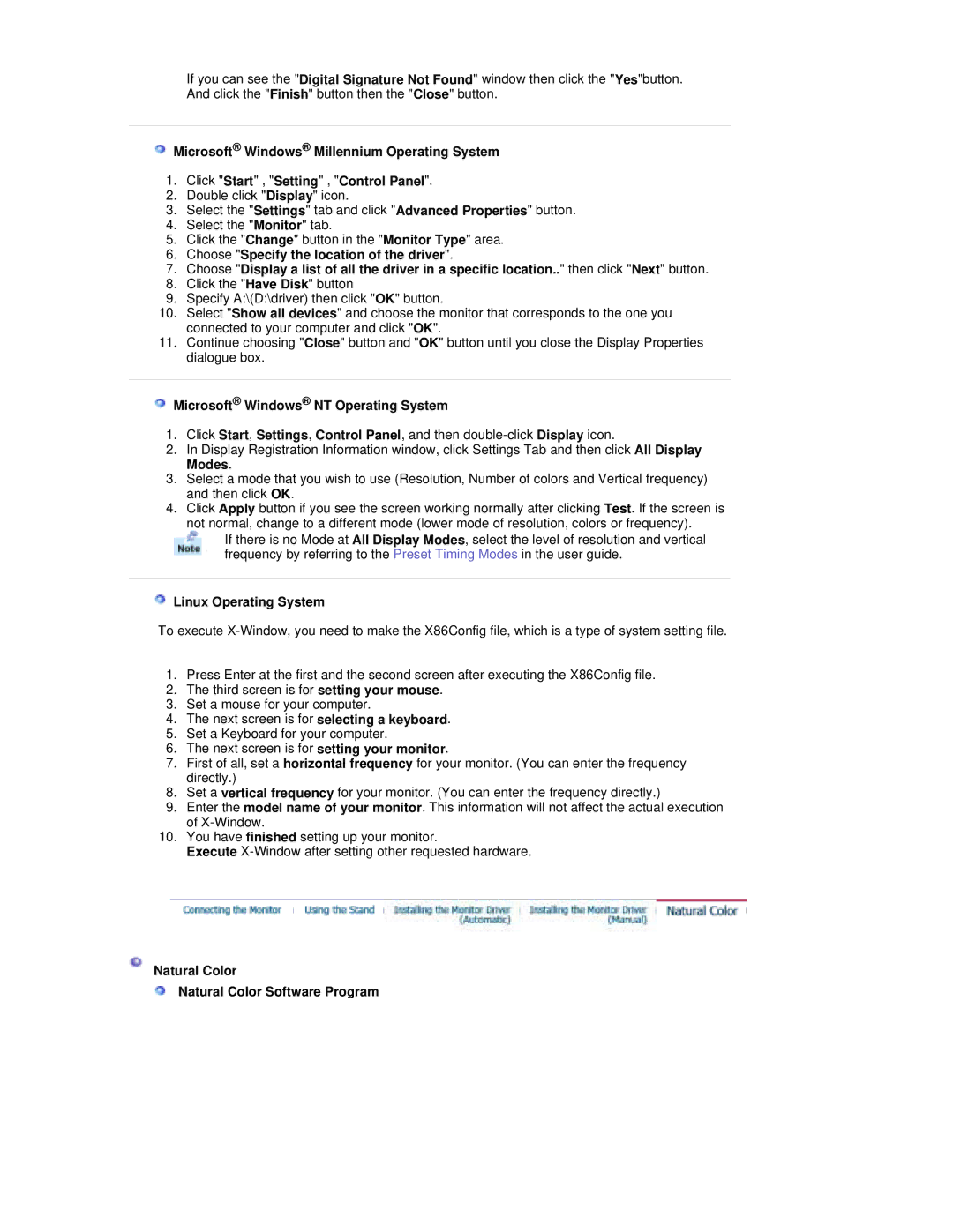 Samsung RL17PSQSQ/VNT, RL19PSUSV/XSJ, RL17PSUSV/XSJ manual Microsoft Windows NT Operating System, Linux Operating System 