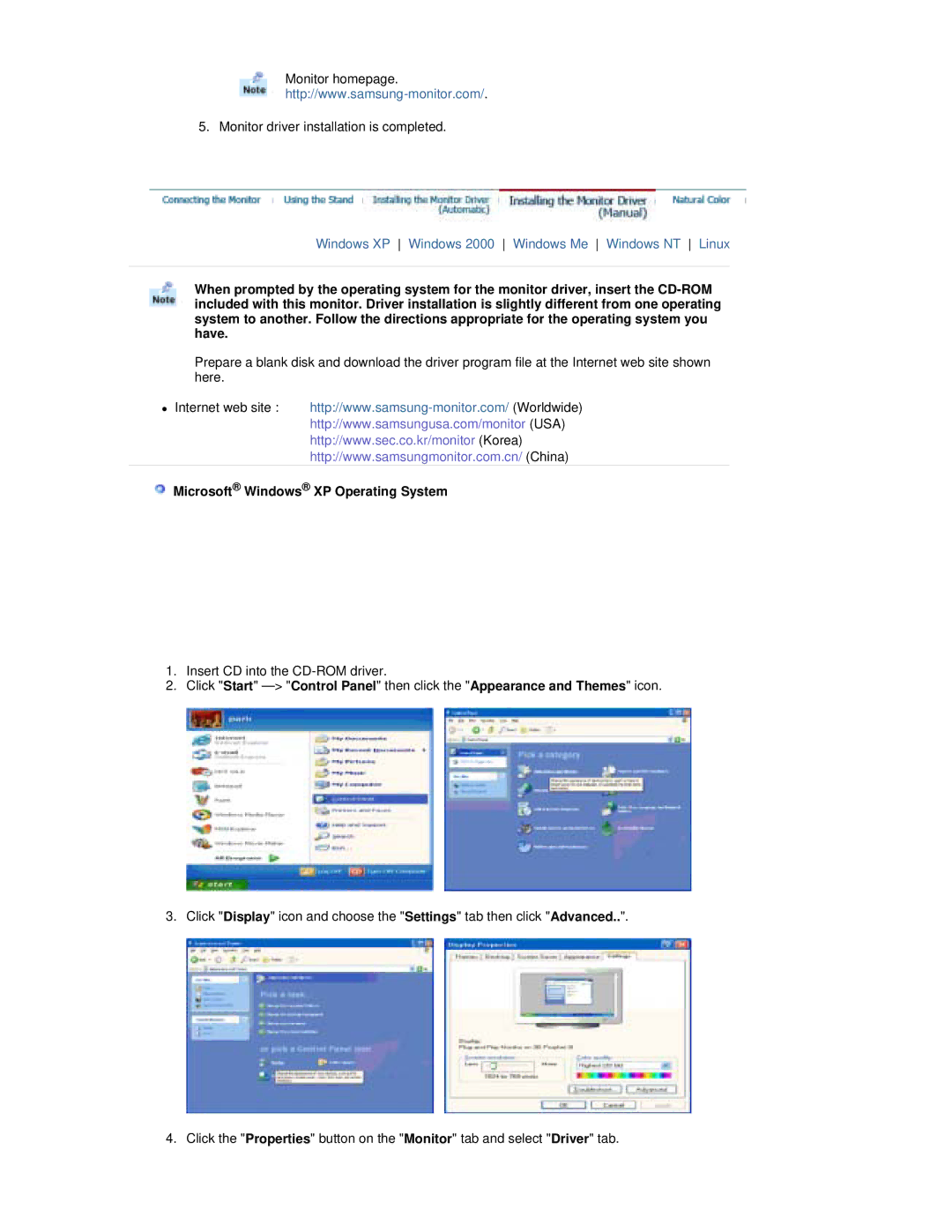 Samsung RL19PSUSQ/EDC, RL19PSUSV/XSJ, RL17PSUSV/XSJ, RL17ESUS/XSJ, RL17PSUSQ/EDC manual Microsoft Windows XP Operating System 