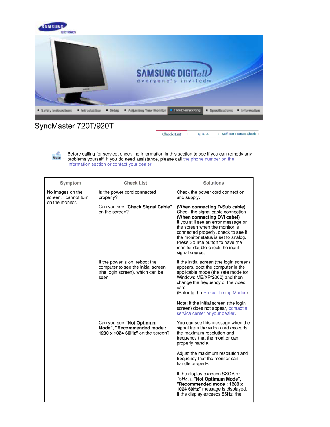 Samsung RL19PSUSV/XSJ, RL17PSUSV/XSJ, RL17ESUS/XSJ, RL17PSUSQ/EDC, RL19PSUSQ/EDC Check the power cord connection and supply 