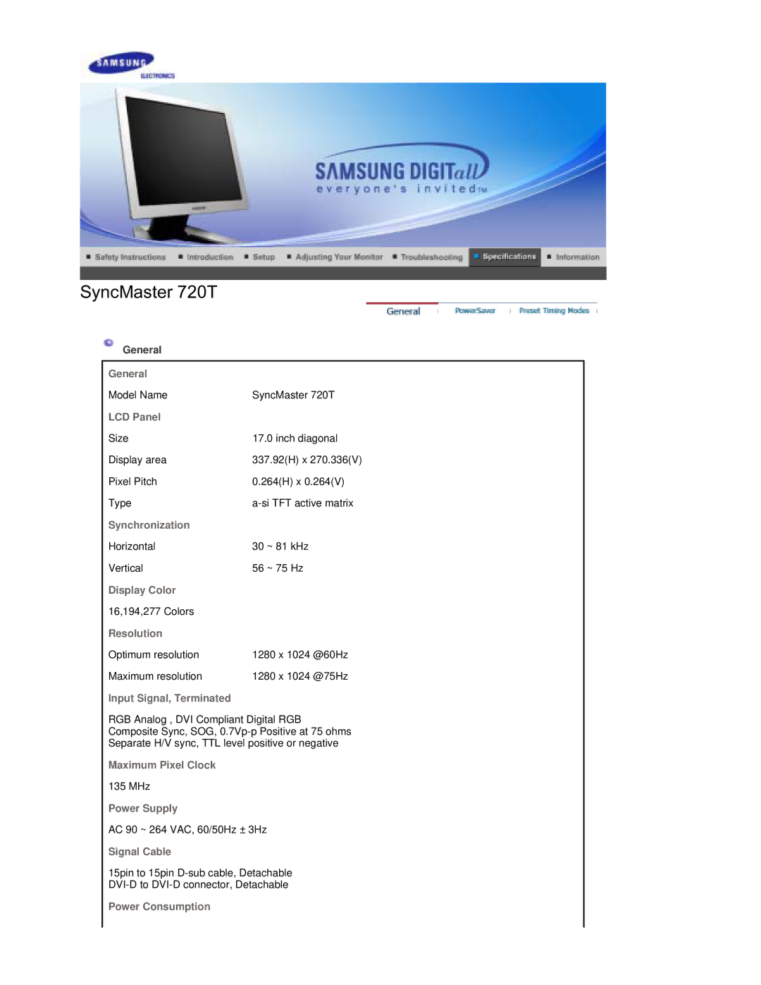 Samsung RL17ESUSB/EDC, RL19PSUSV/XSJ, RL17PSUSV/XSJ, RL17ESUS/XSJ, RL17PSUSQ/EDC, RL19PSUSQ/EDC, RL17PSQSQ/EDC SyncMaster 720T 