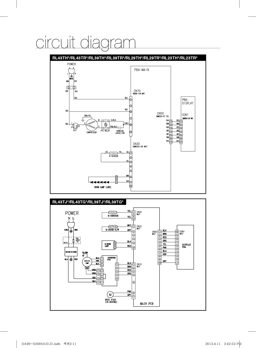 Samsung RL29THCMG1/XEF, RL23THCSW1/XEO, RL43THCSW1/EUR, RL23THCSW1/XEF, RL23THCMG1/XEF manual Circuit diagram 