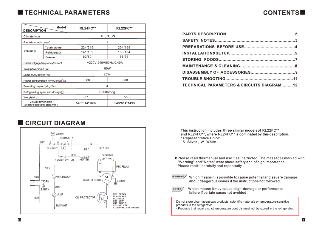 Samsung RL24FCSW1/BWT, RL24DCSW1/CCB, RL24FCAS1/BWT, RL24FCAS1/BUL, RL26FCSW1/BWT 224/219 204/199 141/139 136/134 83/80 68/65 