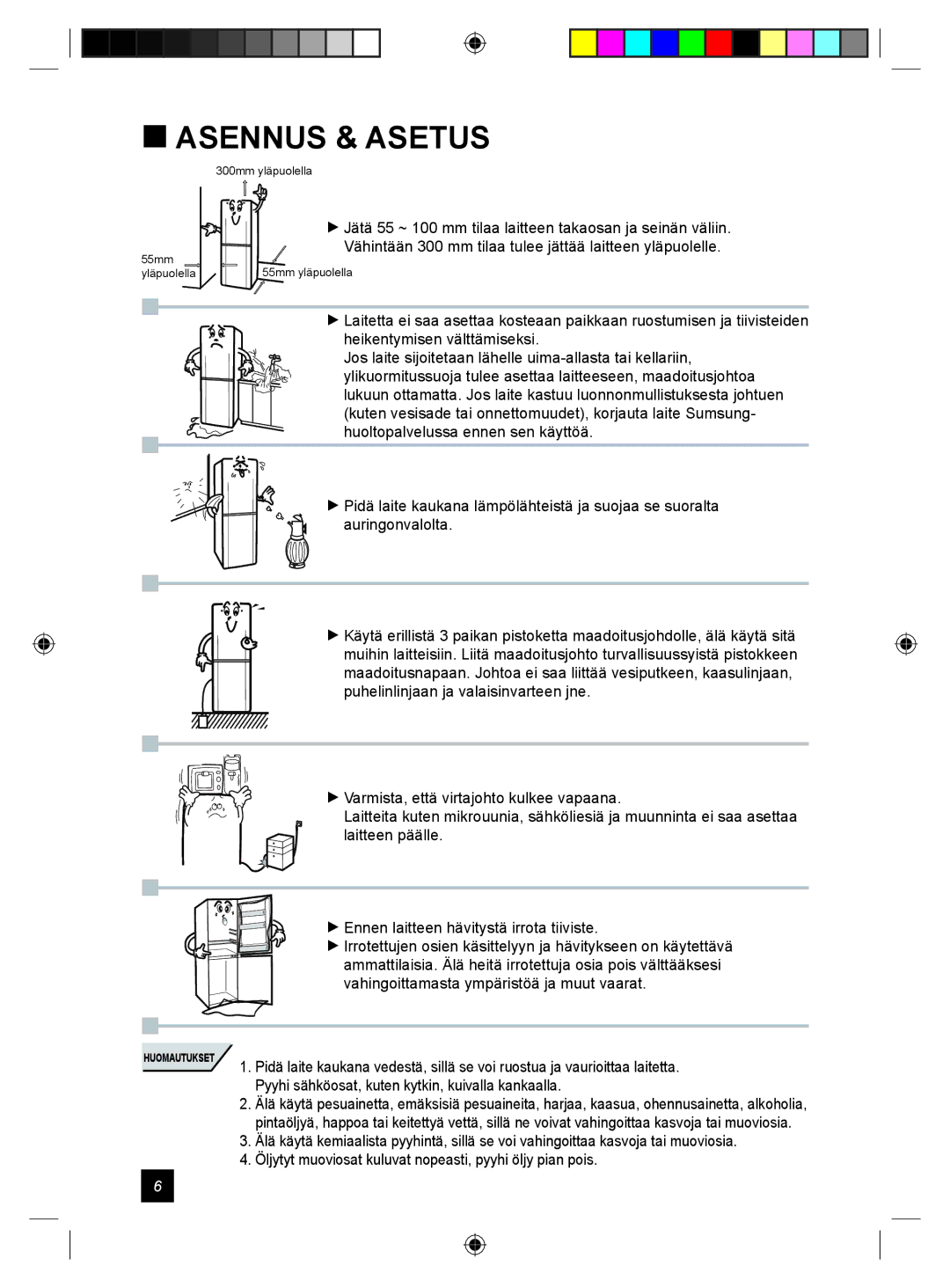 Samsung RL24DESW1/XEE manual  Asennus & Asetus, Pyyhi sähköosat, kuten kytkin, kuivalla kankaalla 