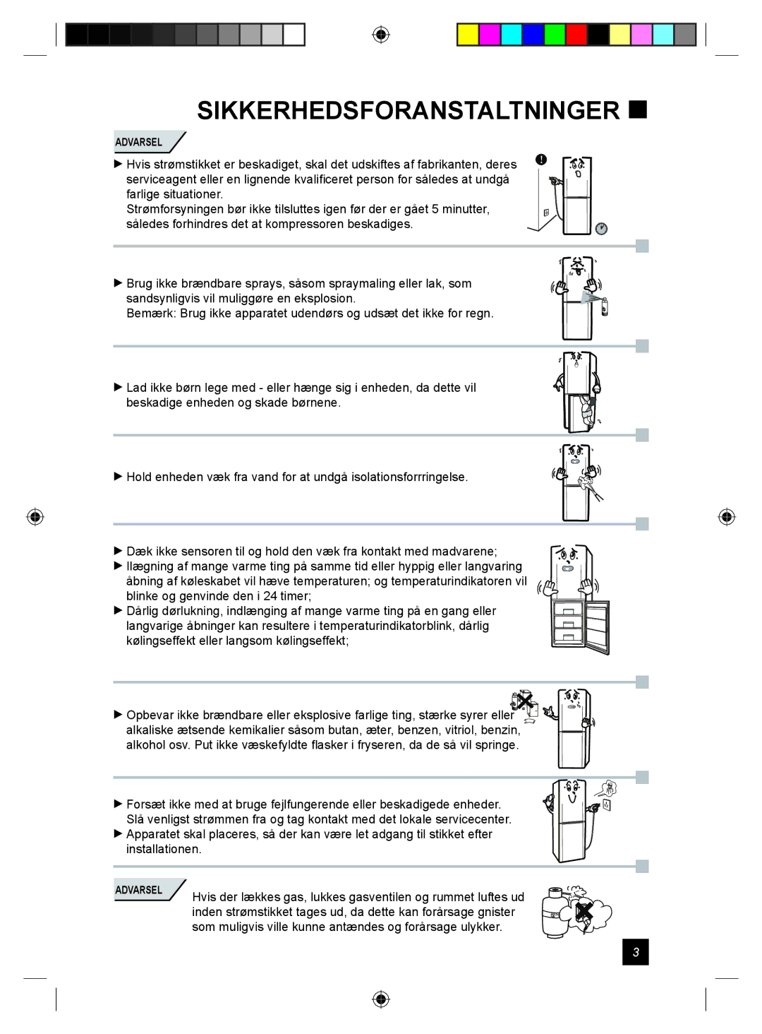 Samsung RL24DESW1/XEE manual Sikkerhedsforanstaltninger  