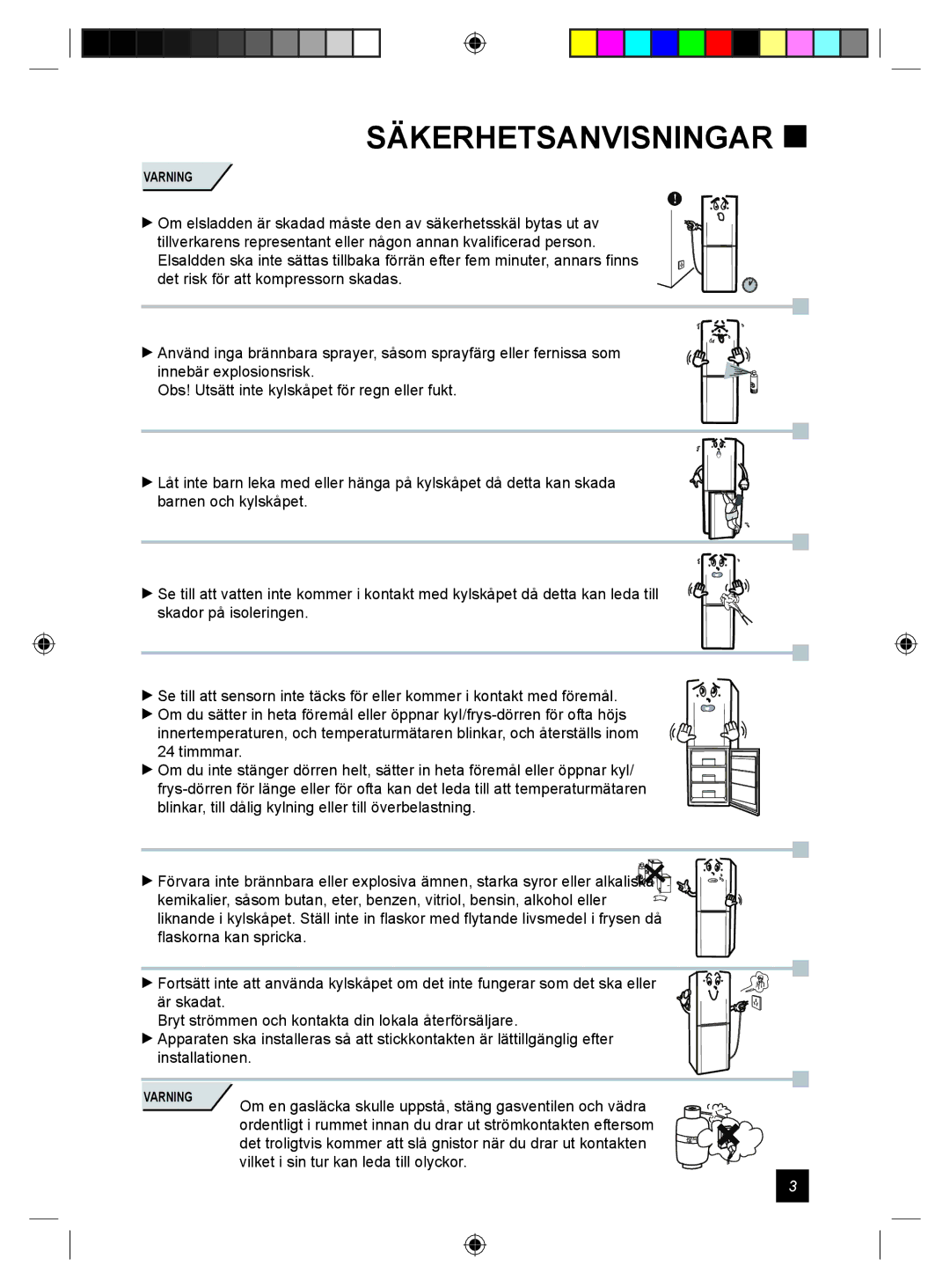 Samsung RL24DESW1/XEE manual Säkerhetsanvisningar  