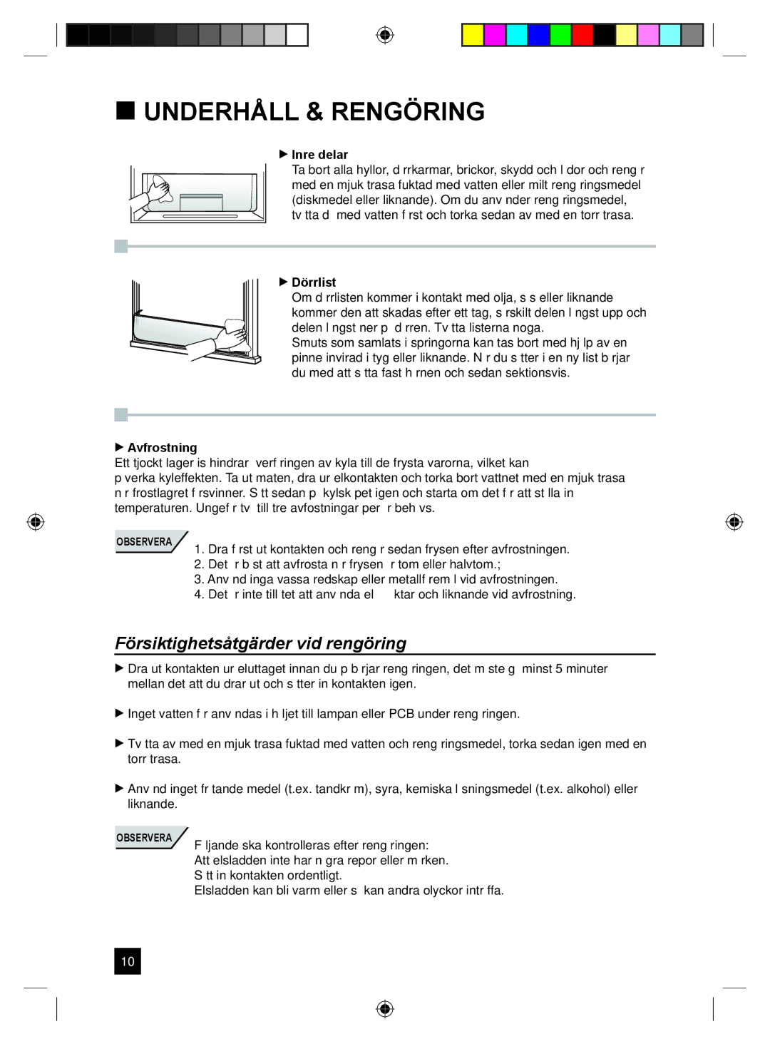 Samsung RL24DESW1/XEE manual  Underhåll & Rengöring, Försiktighetsåtgärder vid rengöring 