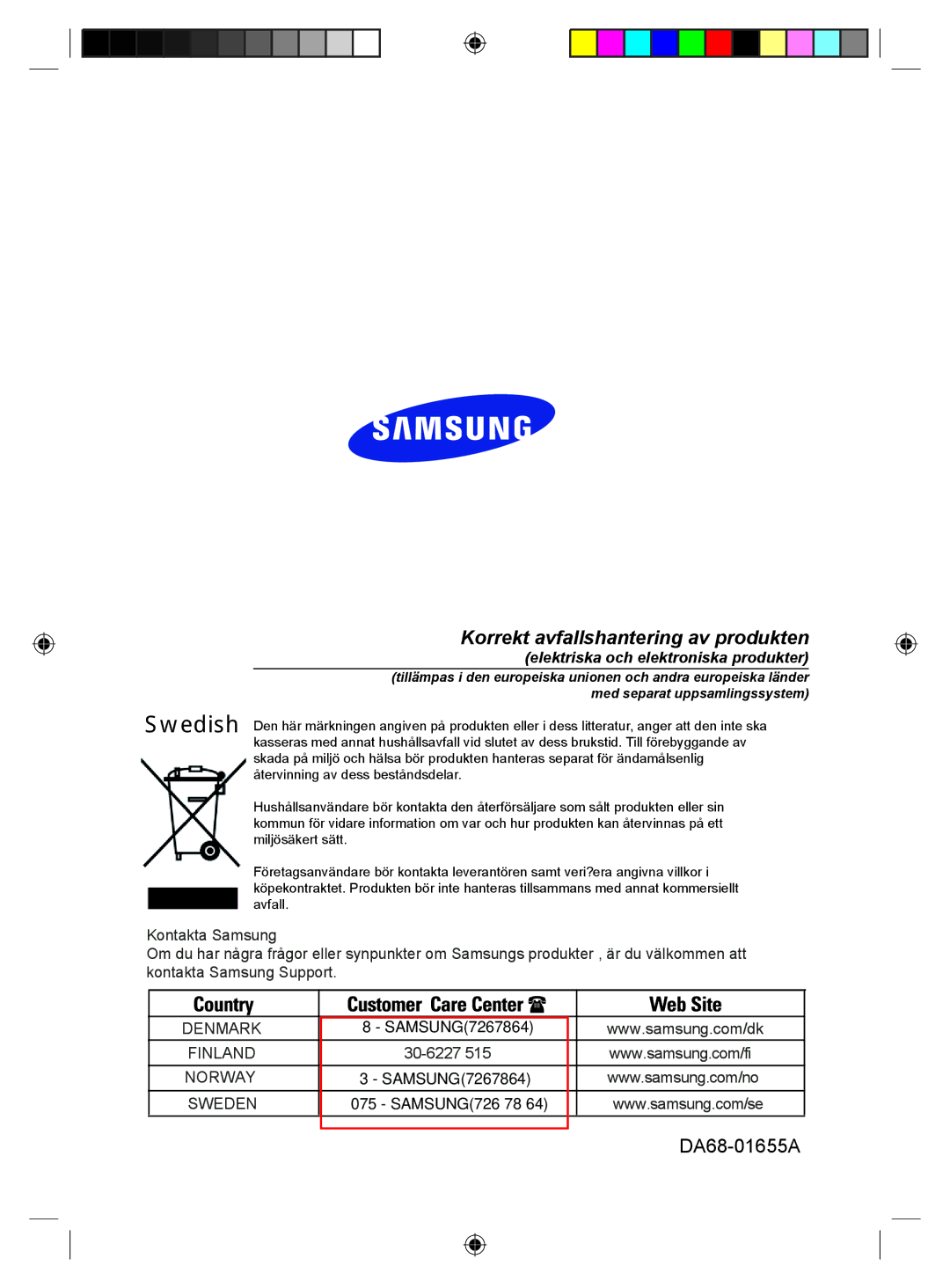 Samsung RL24DESW1/XEE manual Korrekt avfallshantering av produkten 