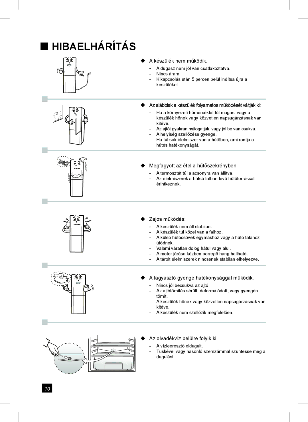 Samsung RL24FCAS1/XEH manual Hibaelhárítás, Készülék nem működik 