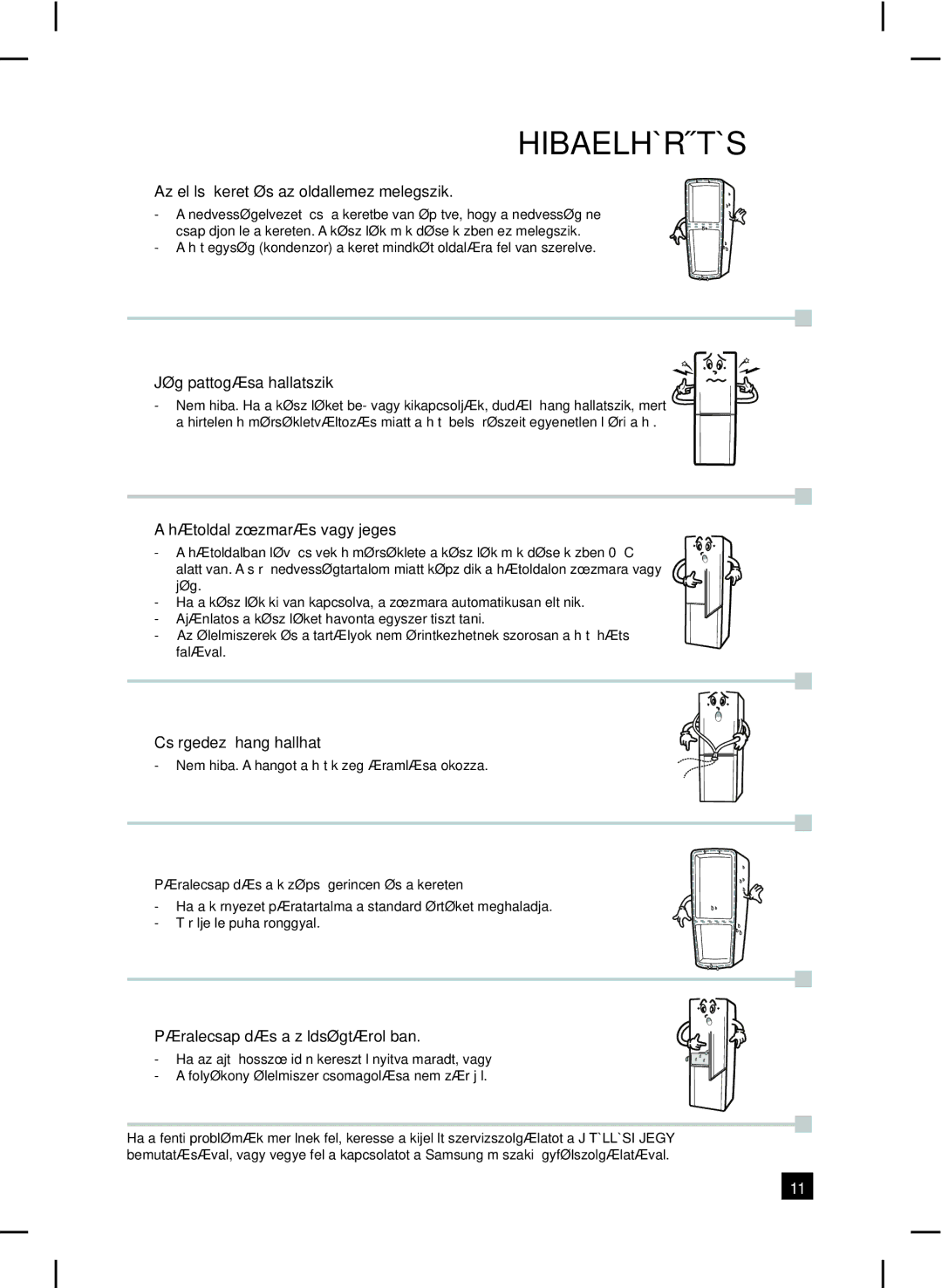 Samsung RL24FCAS1/XEH manual Az elülső keret és az oldallemez melegszik 