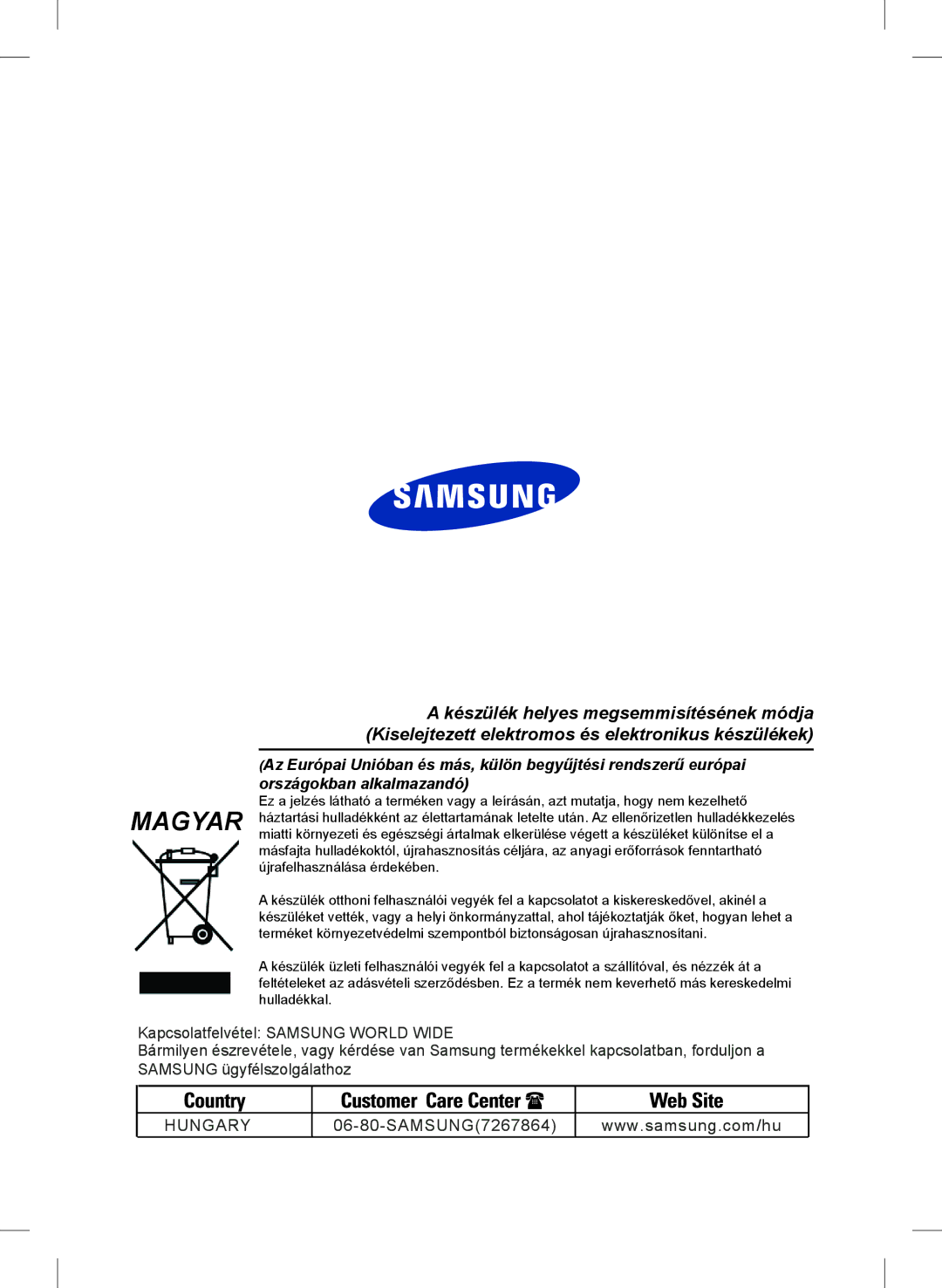 Samsung RL24FCAS1/XEH manual Hungary 