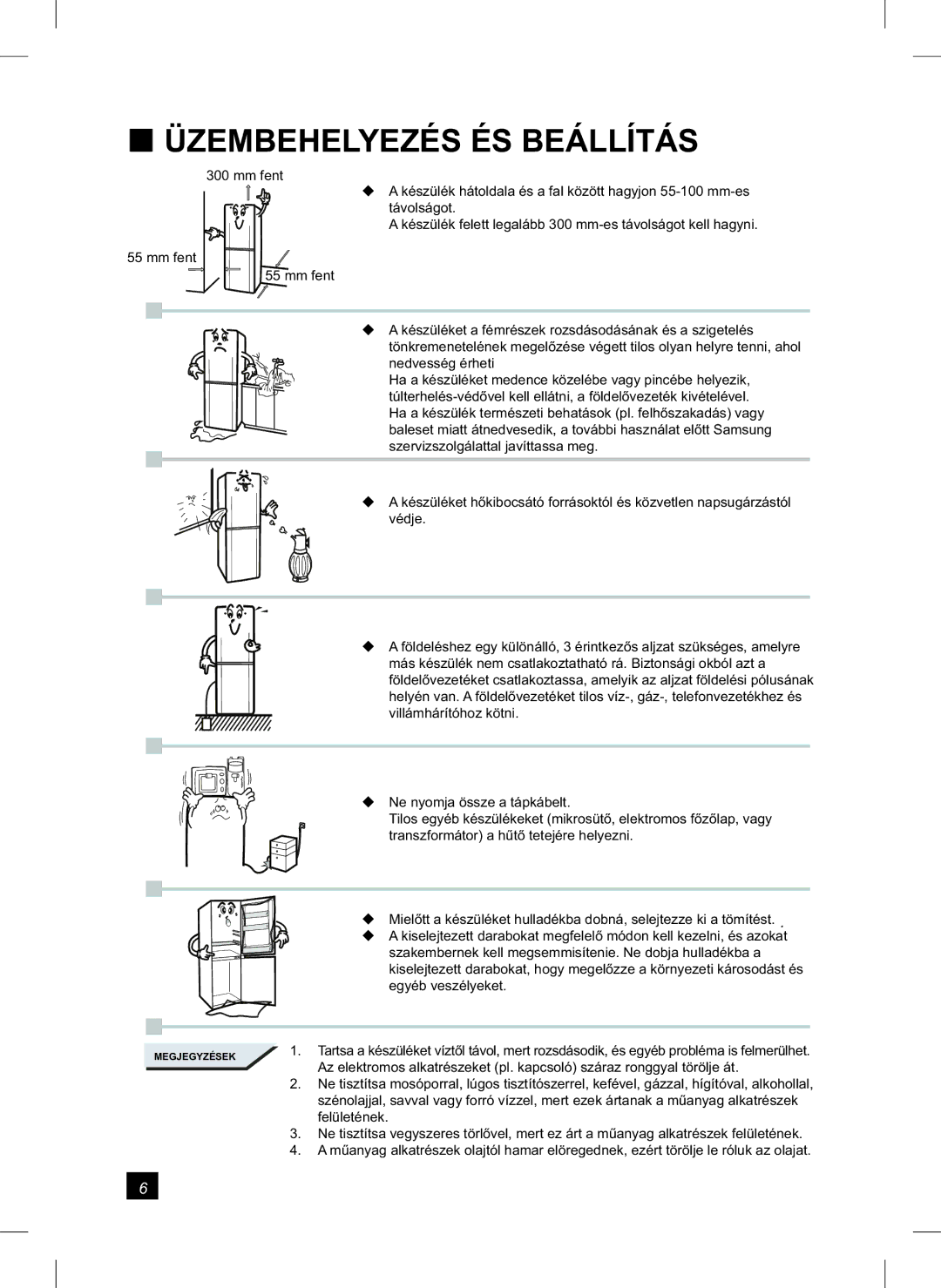 Samsung RL24FCAS1/XEH manual Üzembehelyezés ÉS Beállítás 