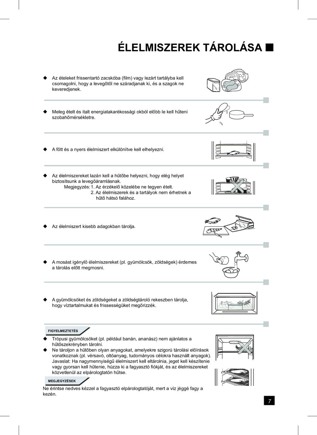 Samsung RL24FCAS1/XEH manual Élelmiszerek Tárolása 