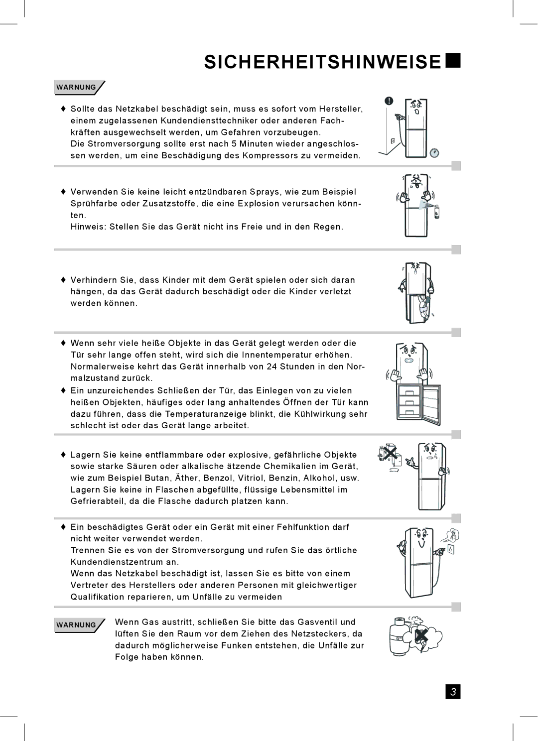 Samsung RL24FCAS1/XEG, RL24FCSW1/XEG manual Sicherheitshinweise 