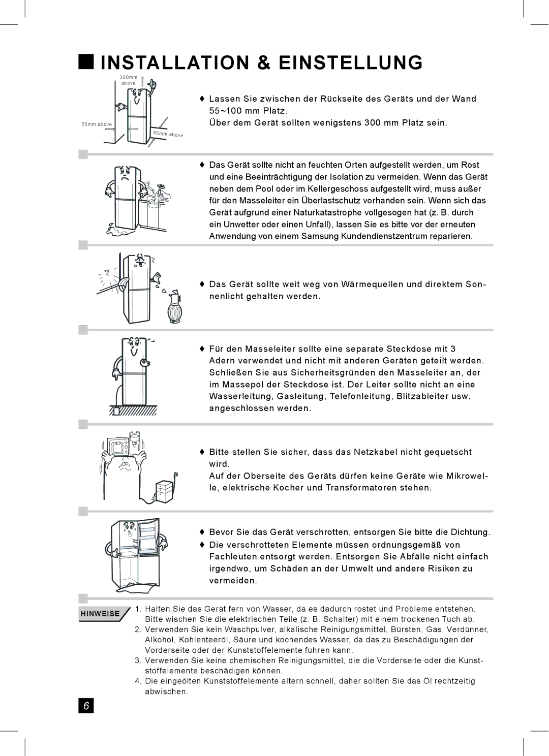 Samsung RL24FCSW1/XEG, RL24FCAS1/XEG manual Lassen Sie zwischen der Rückseite des Geräts und der Wand 