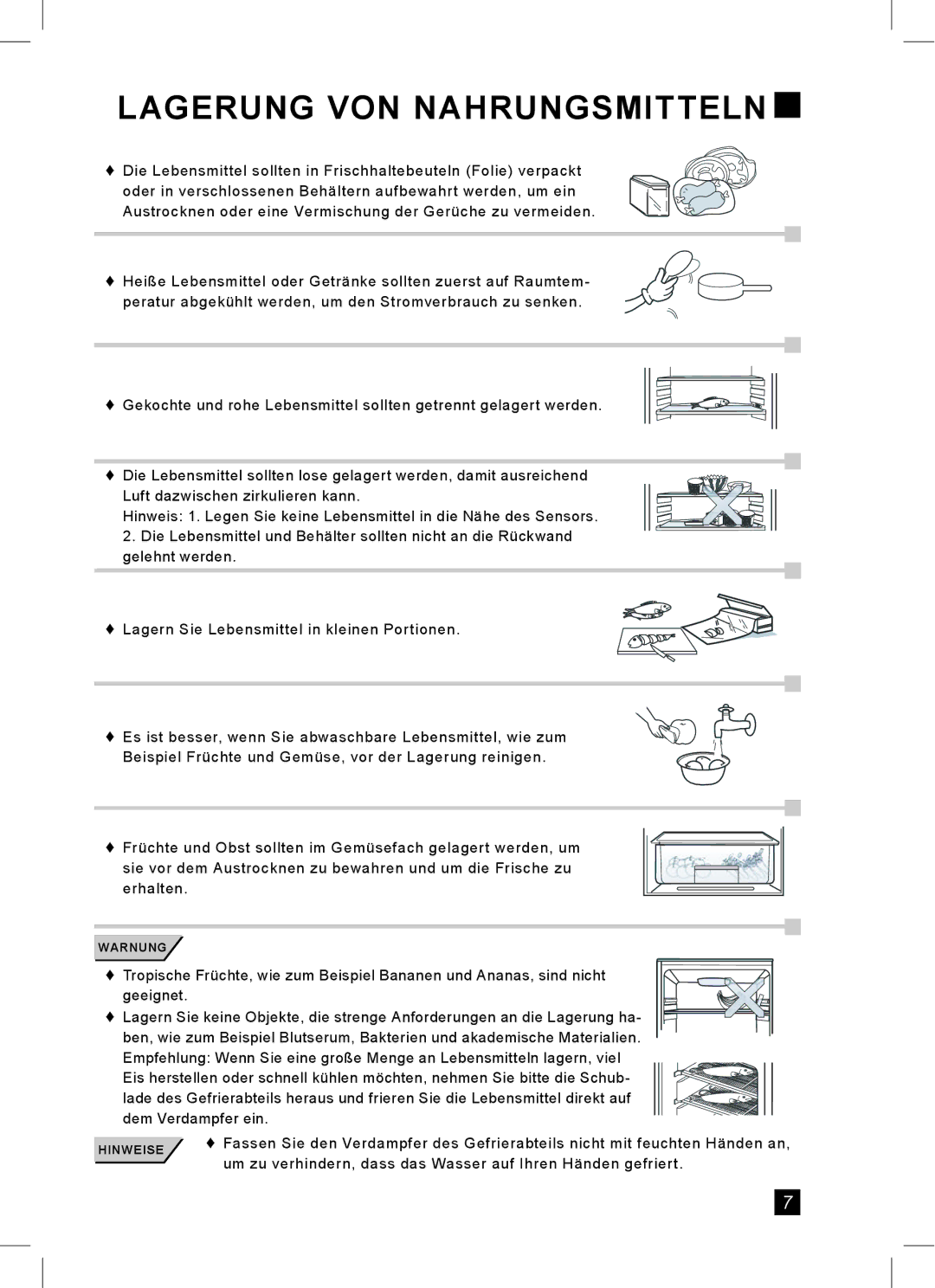 Samsung RL24FCAS1/XEG, RL24FCSW1/XEG manual Lagerung VON Nahrungsmitteln 