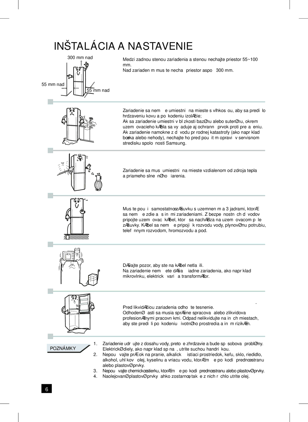 Samsung RL24FCSW1/XEH manual Inštalácia a Nastavenie 