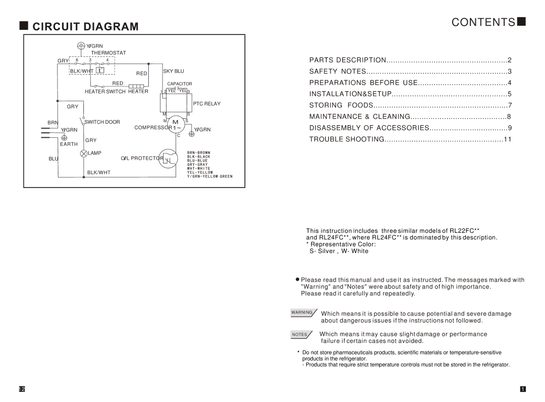 Samsung RL24FCSW1/XEH manual Contents 