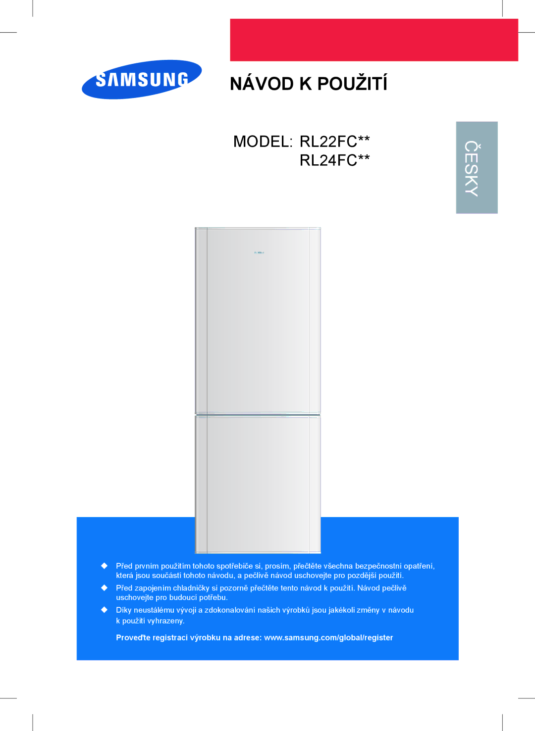 Samsung RL24FCSW1/XEH manual Návod K Použití, Česky 