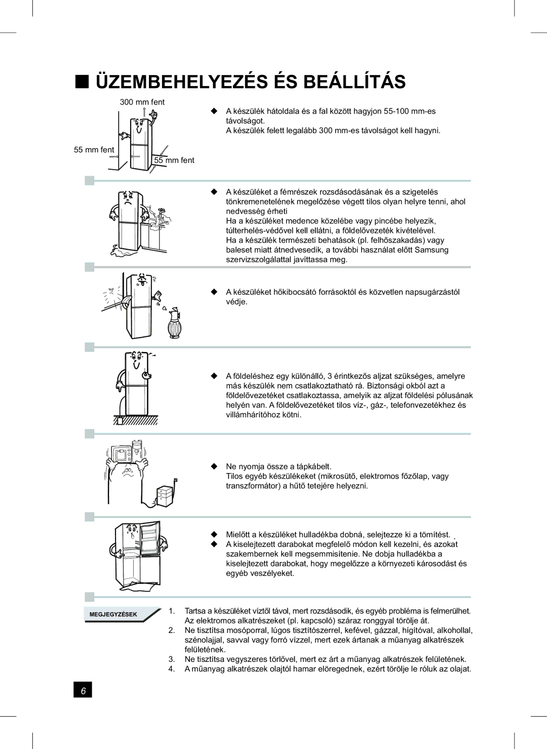 Samsung RL24FCSW1/XEH manual Üzembehelyezés ÉS Beállítás 